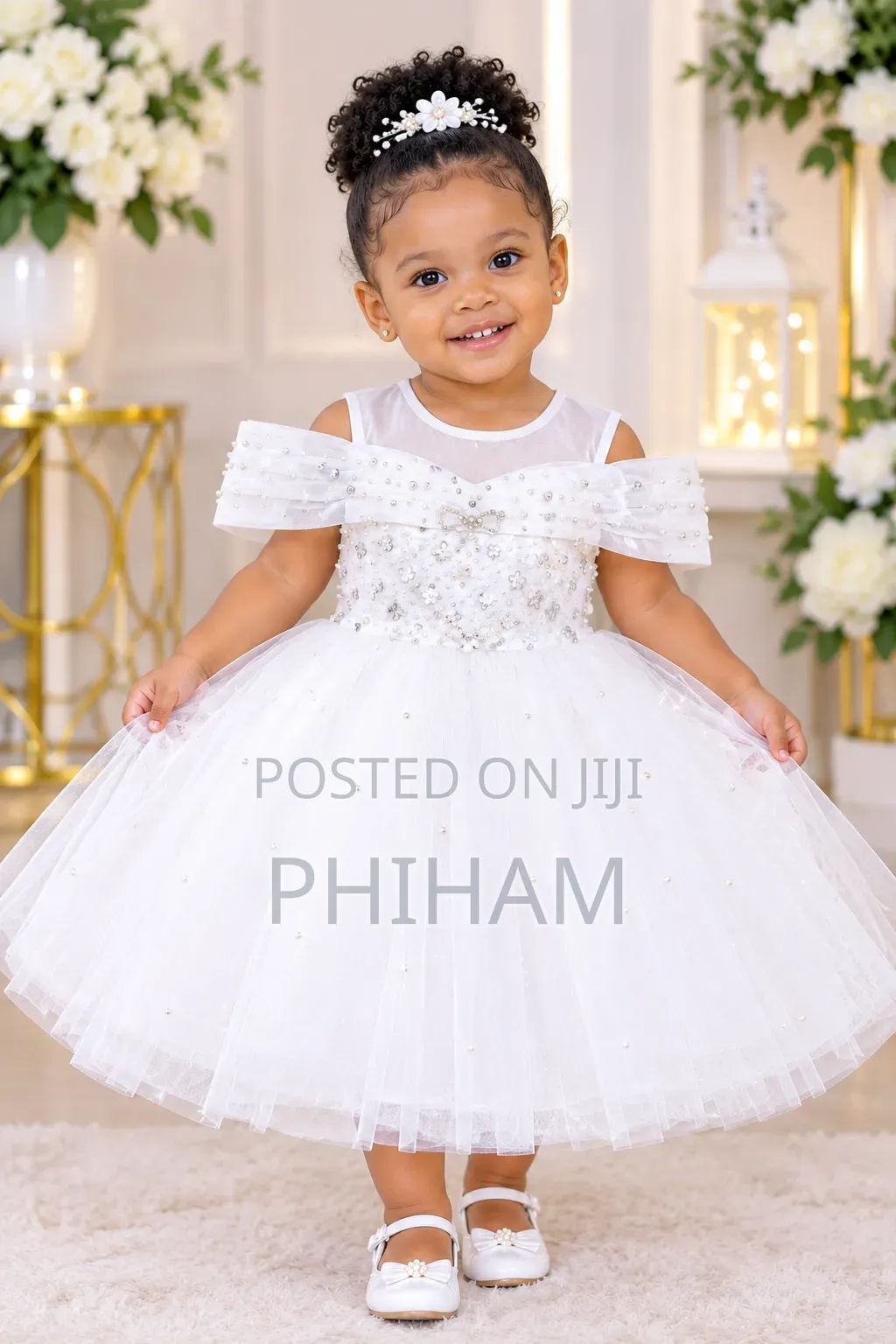 Girls White Party Dress.