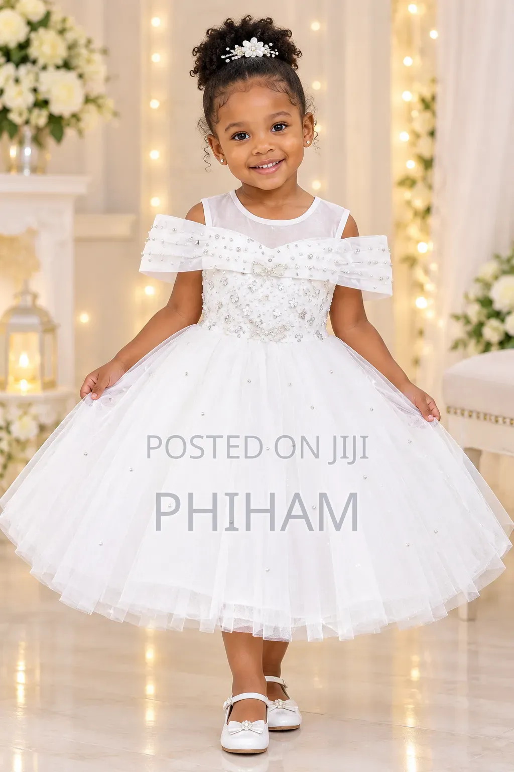 Girls White Party Dress.