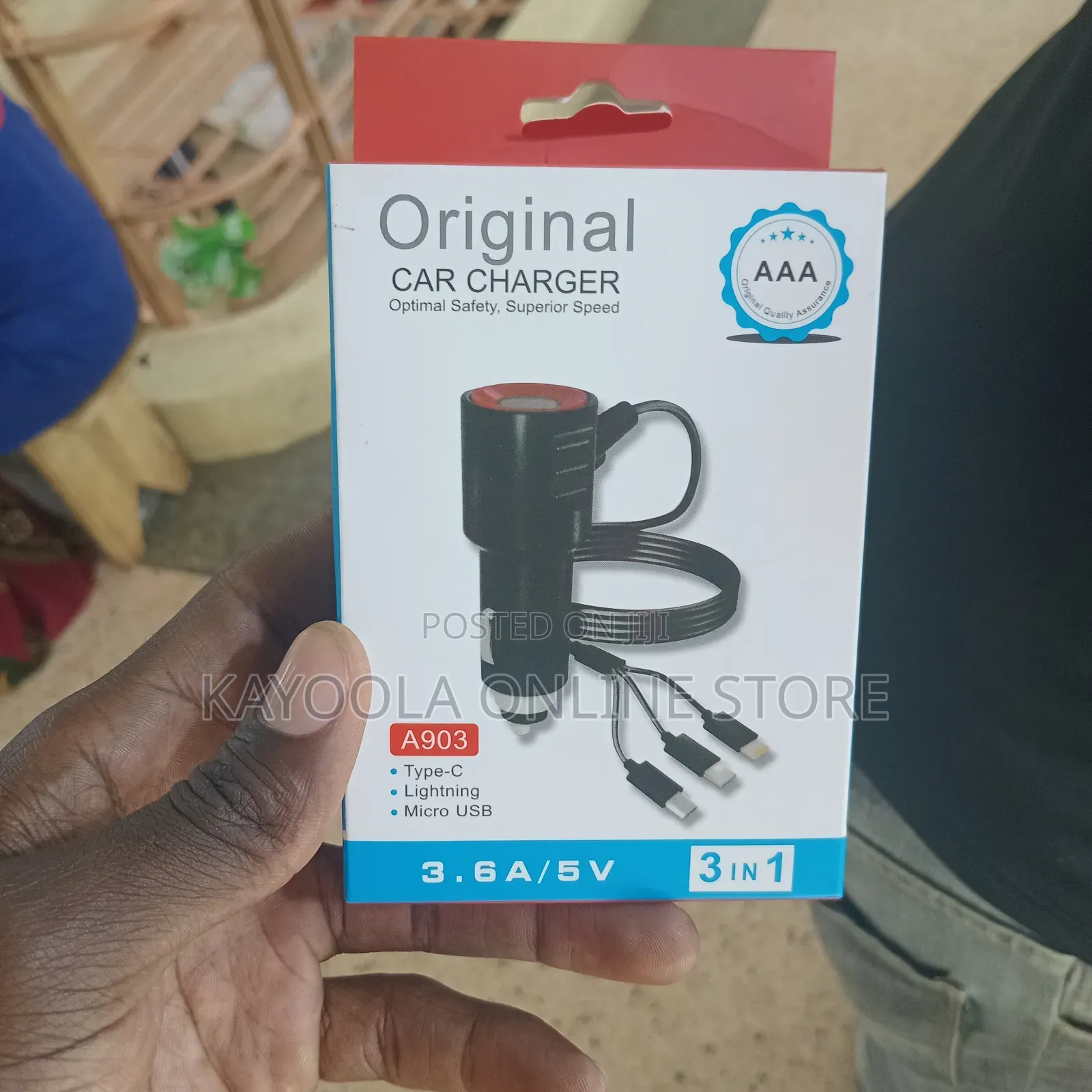 3-in- 1 Car Charger Adapter Multi- Connector Cable 3.6A