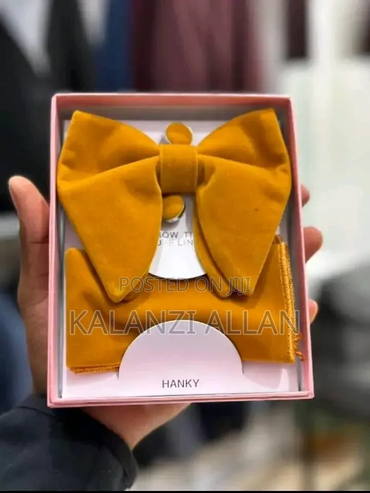 Bow Tie Set With a Pocket Square, a Pair of Cufflinks and a Bow Tie