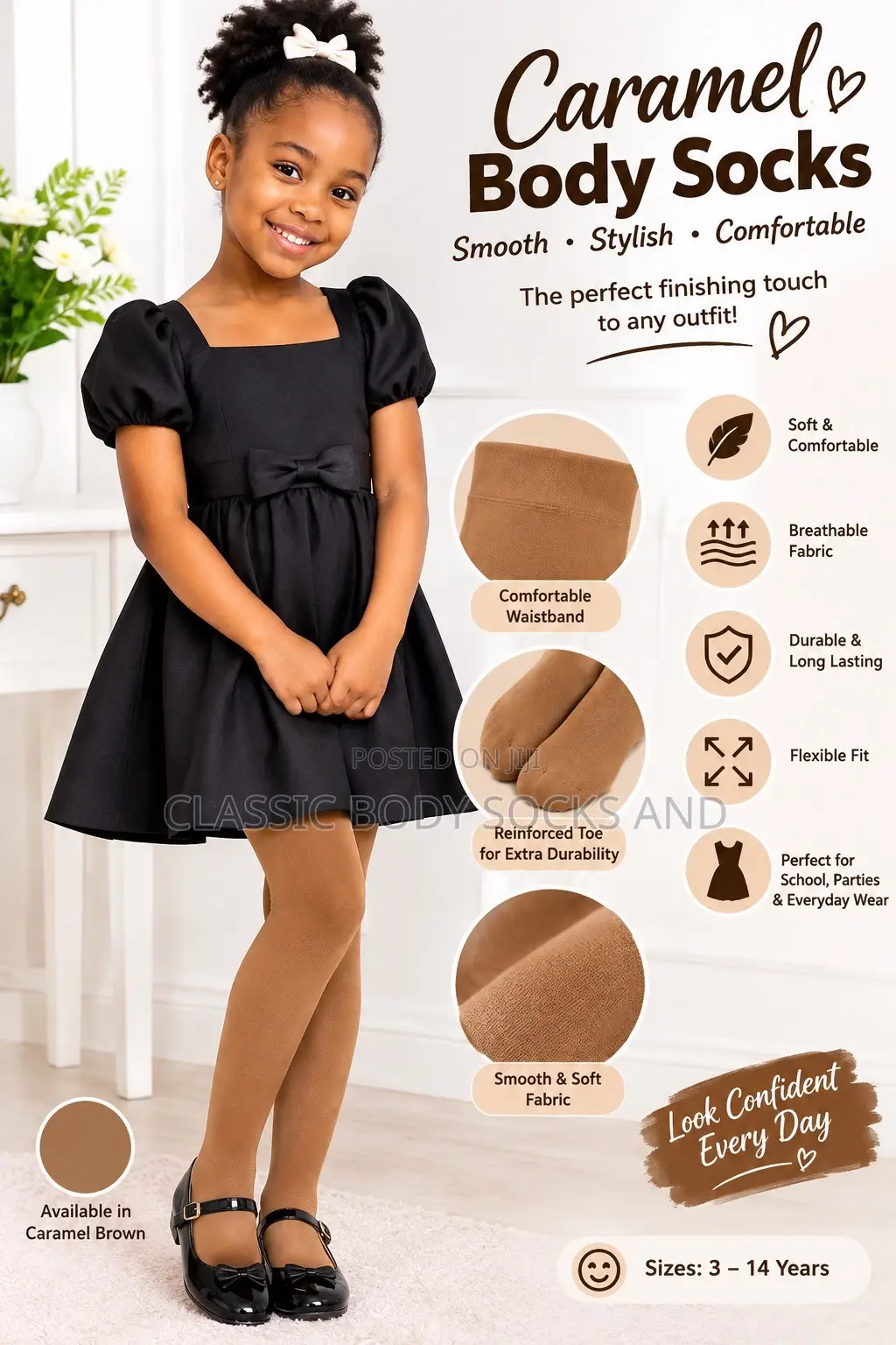 Caramel Brown Body Socks for Girls