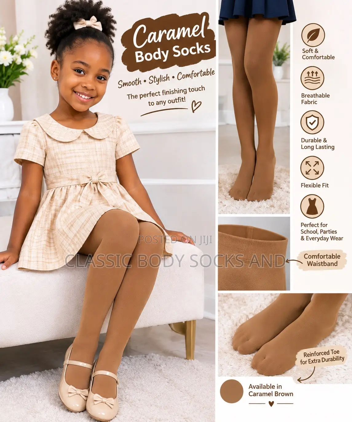 Caramel Brown Body Socks for Girls
