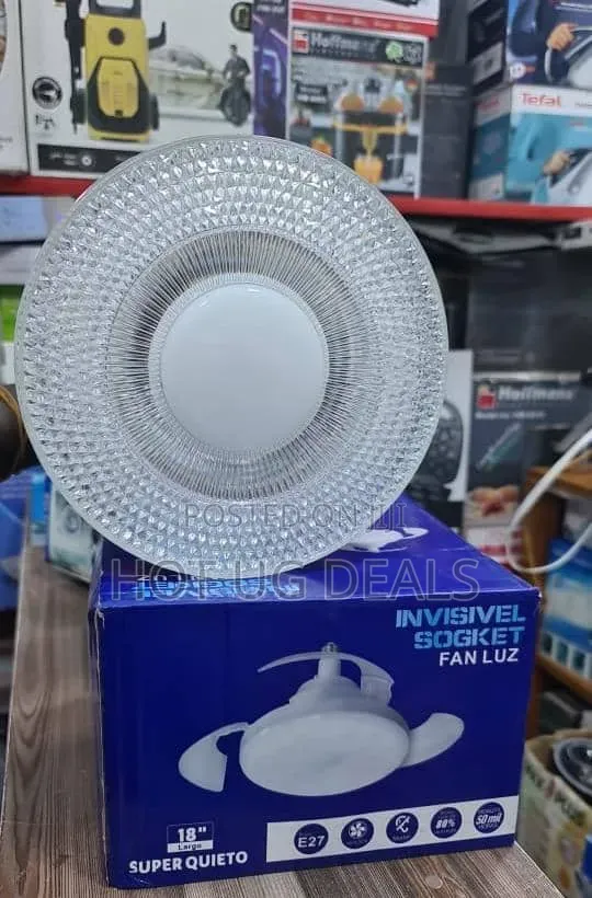 18" Invisible Socket Fan Luz – 2-in-1 Dimmable LED & Screw-in Fan