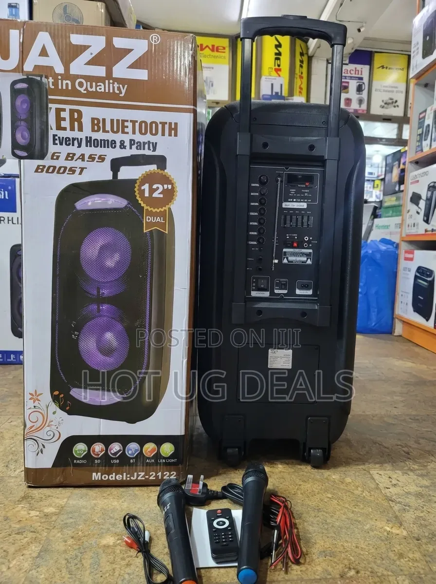 JZ-2122 Dual 12-Inch Bluetooth Party Speaker With Wireless Microphones