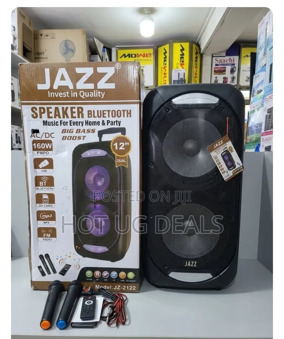 JZ-2122 Dual 12-Inch Bluetooth Party Speaker With Wireless Microphones
