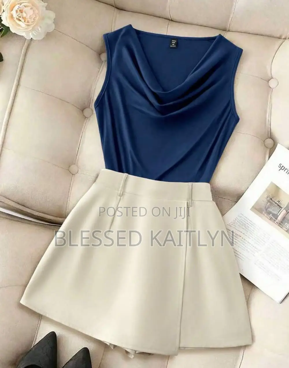 Sleeveless Cowl Neck Top& Tailored Wrap-Style Mini Skort