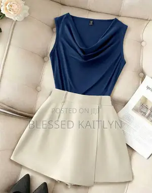 Sleeveless Cowl Neck Top& Tailored Wrap-Style Mini Skort
