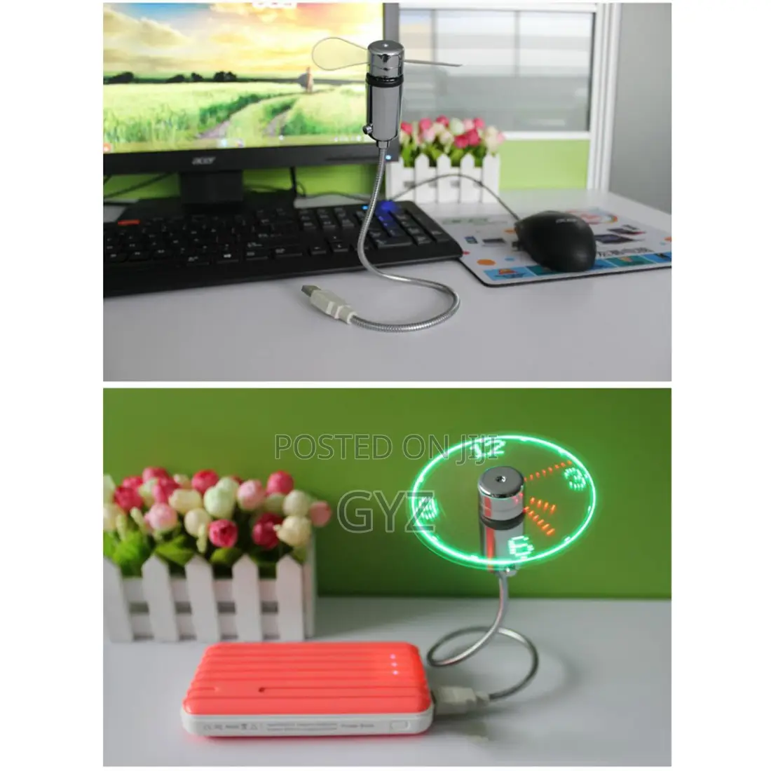 Fan With Time Display USB Clock