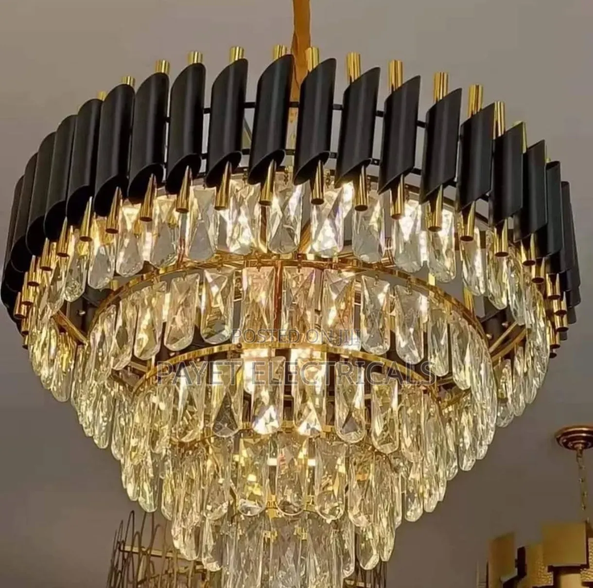 Round Modern Crystal Chandelier 4 Layer Black