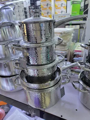 YOTAKO Stainless Steel Hammered Cookware Set With Lids and Long Handl