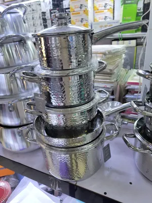 YOTAKO Stainless Steel Hammered Cookware Set With Lids and Long Handl
