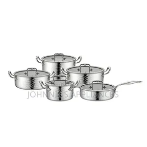 YOTAKO Stainless Steel Hammered Cookware Set With Lids and Long Handl