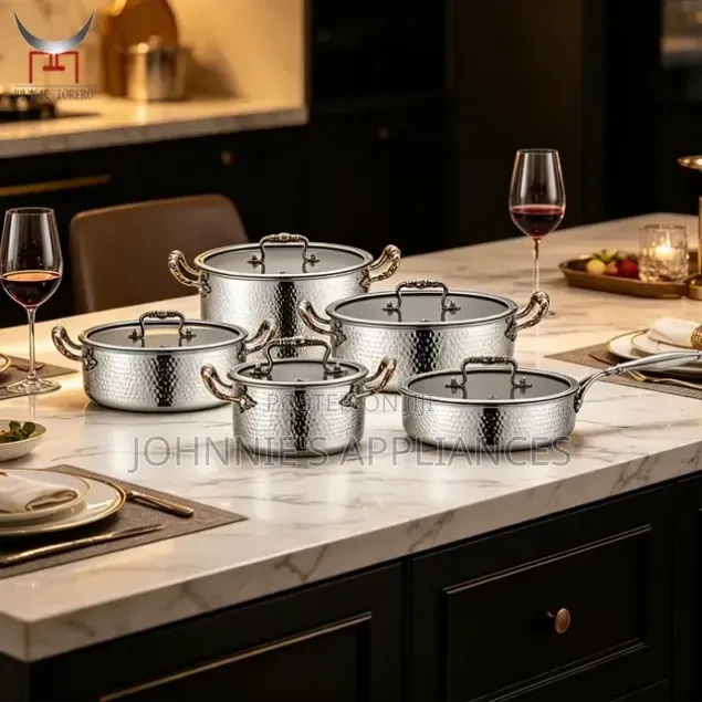 YOTAKO Stainless Steel Hammered Cookware Set With Lids and Long Handl