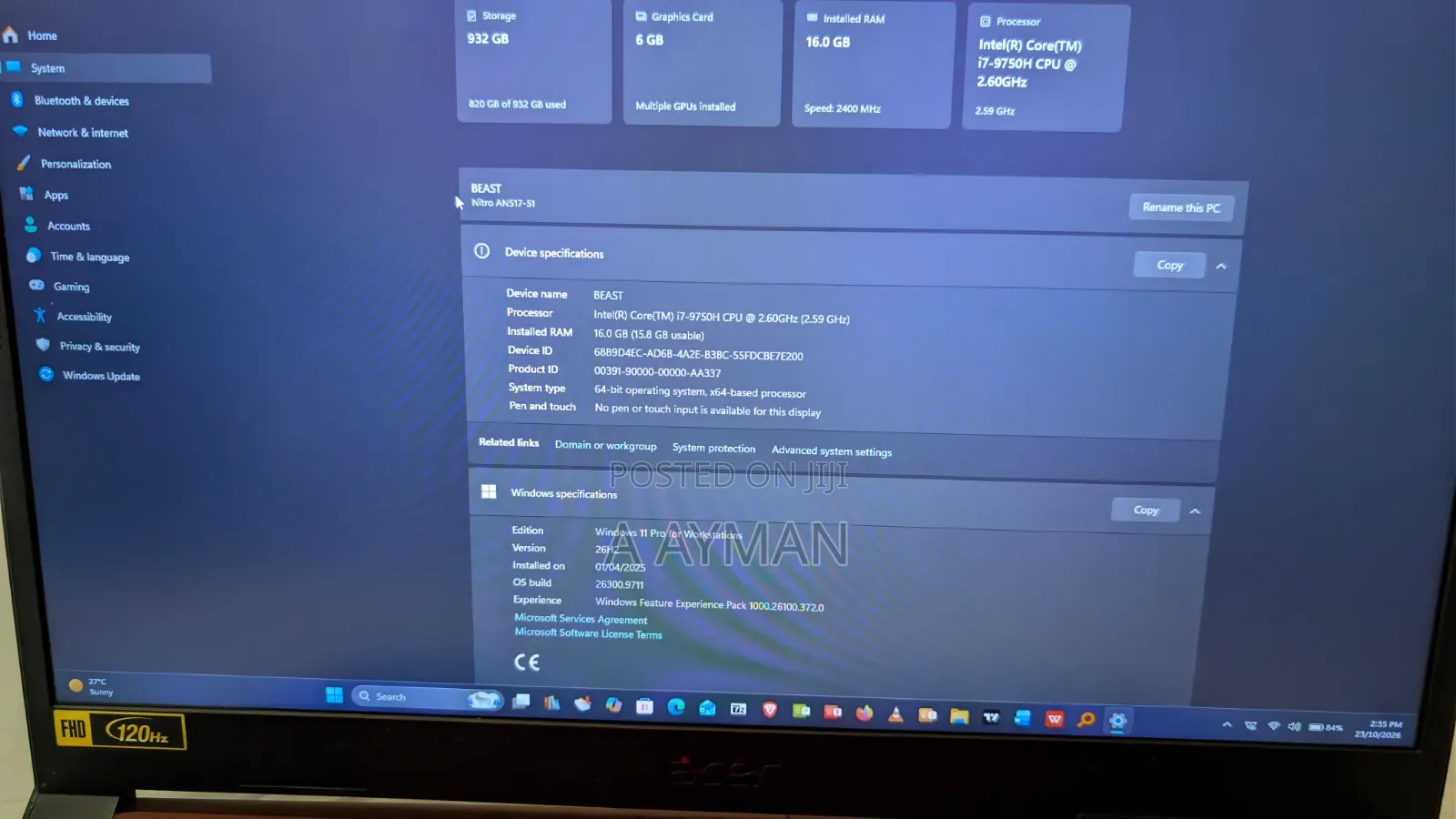 Laptop Acer Nitro 17 16GB Intel Core i7 SSD 1T