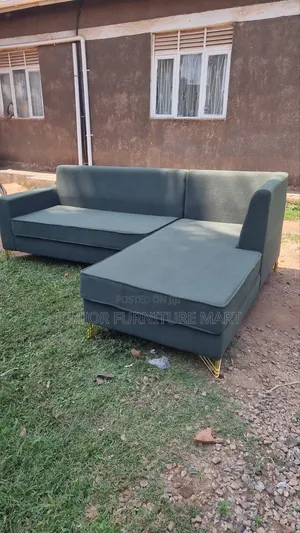 Modern L Sofa in Pale Green Fabric