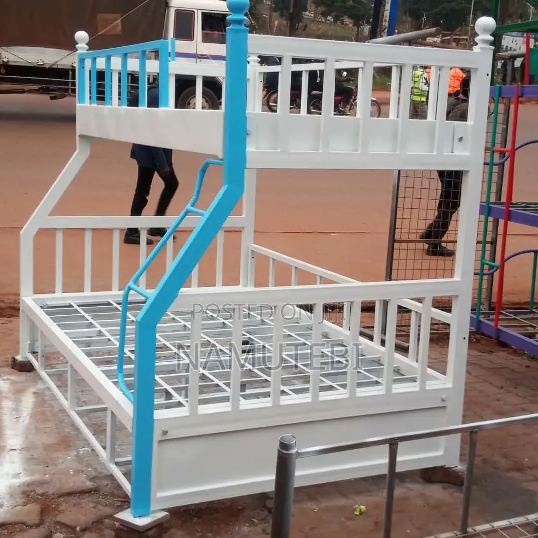 Metal Double Decker Bunk Bed Frame With a Side Ladder.