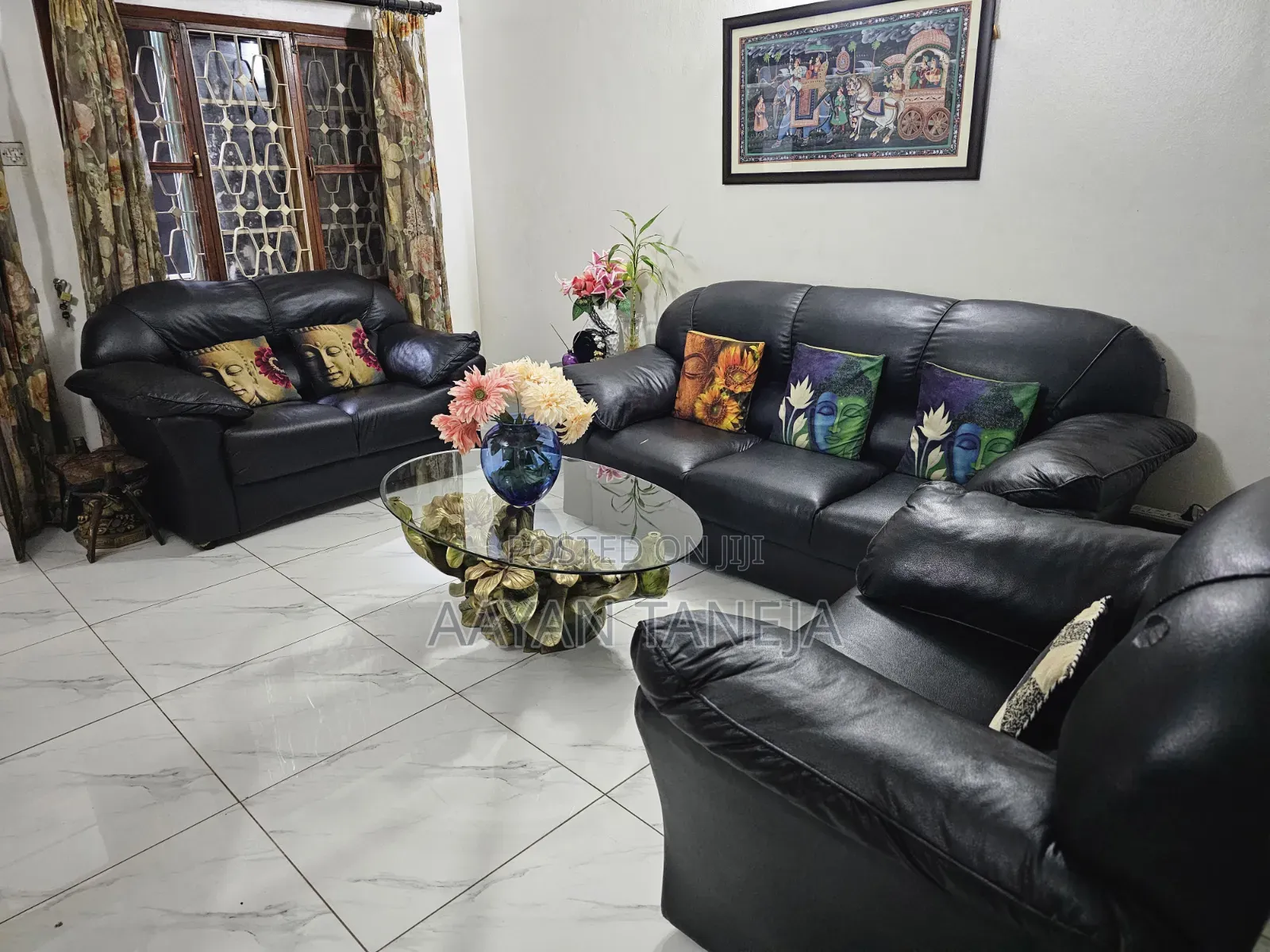 Black Leather Sofa Set for Sale