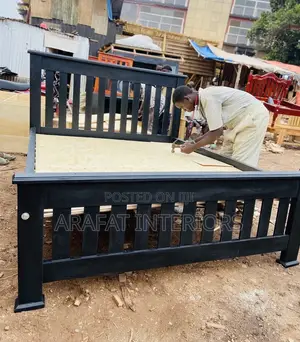 Modern Dark Wooden Slat Bed Frame