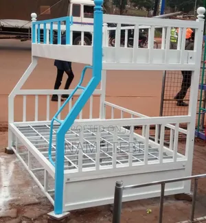 Metal Double Decker Bunk Bed Frame With a Side Ladder.