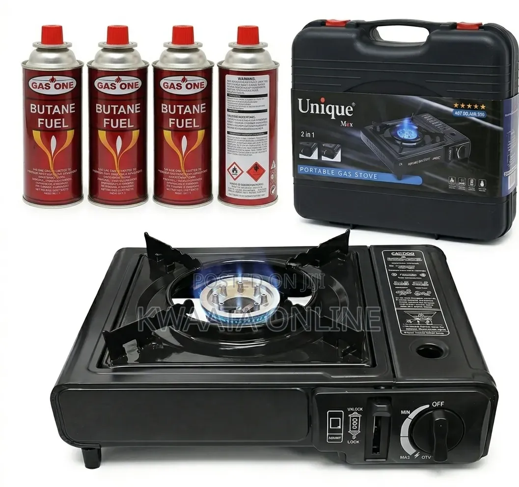 2 in 1 Portable Gas Cooker Outdoor Camp Stove + 4 Butane Gas