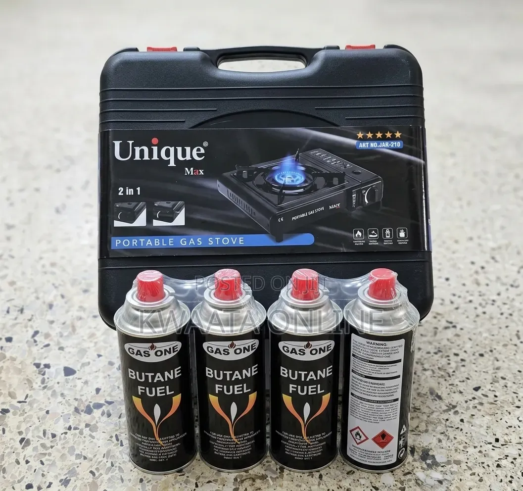 2 in 1 Portable Gas Cooker Outdoor Camp Stove + 4 Butane Gas
