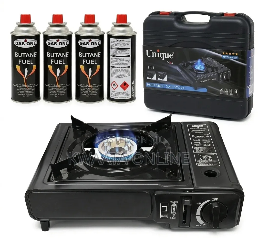 2 in 1 Portable Gas Cooker Outdoor Camp Stove + 4 Butane Gas