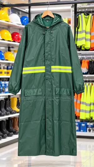 Heavy-Duty Green Waterproof Raincoat With Reflective Safety Strips