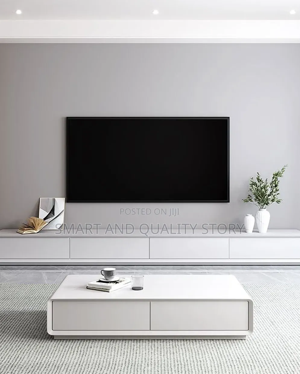 White- Tvstand- 1.8m- And -Center -Table- 4ft -Bianca- Wall- Storage