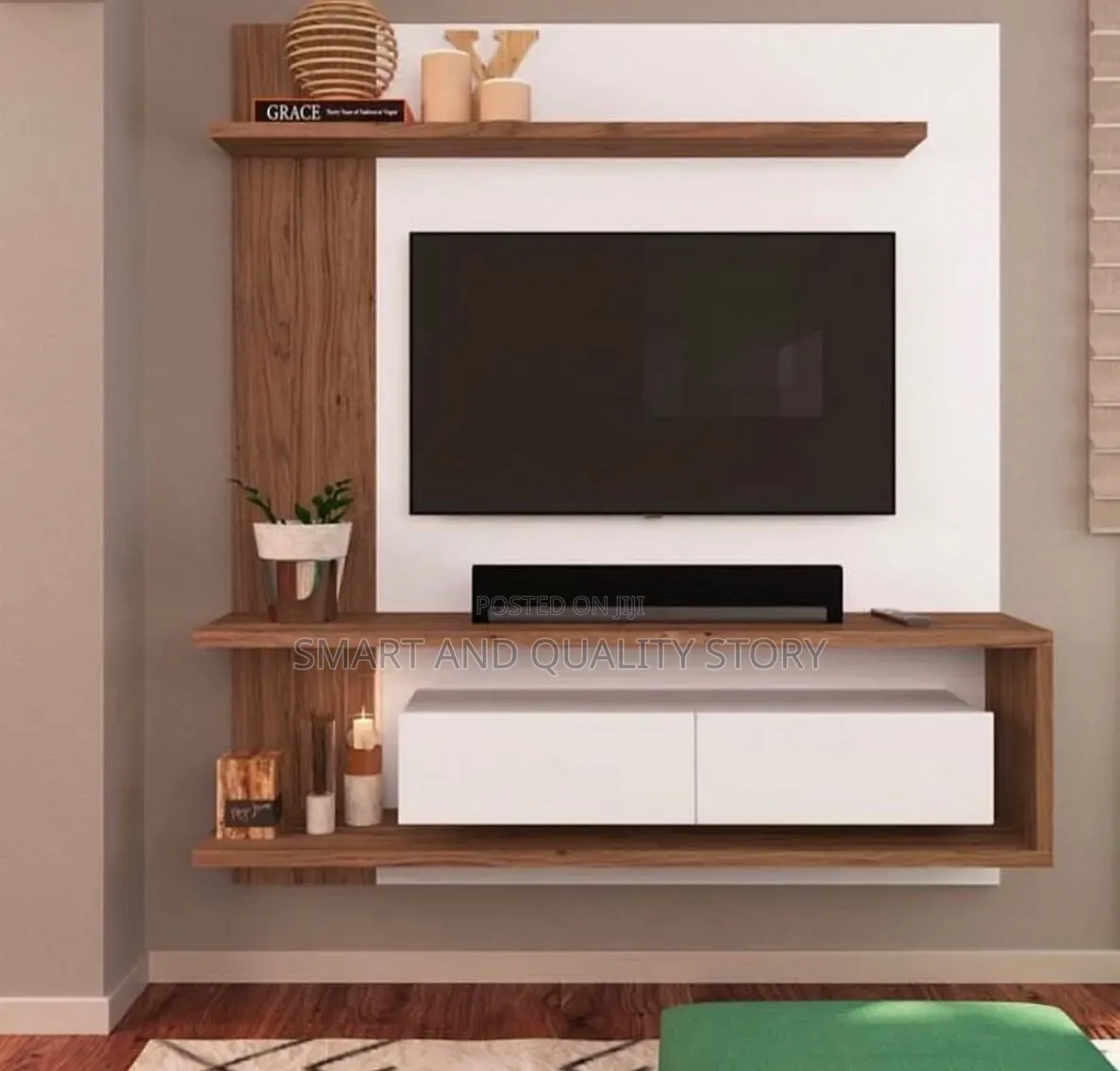 TV-Stand -Wall- Unit- TV- Stands- White -and -Brown- Colors
