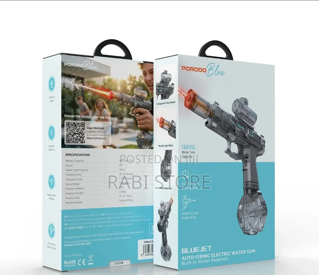 Porodo Blue Auto Firing Electric Water With Flashing Light - Grey.
