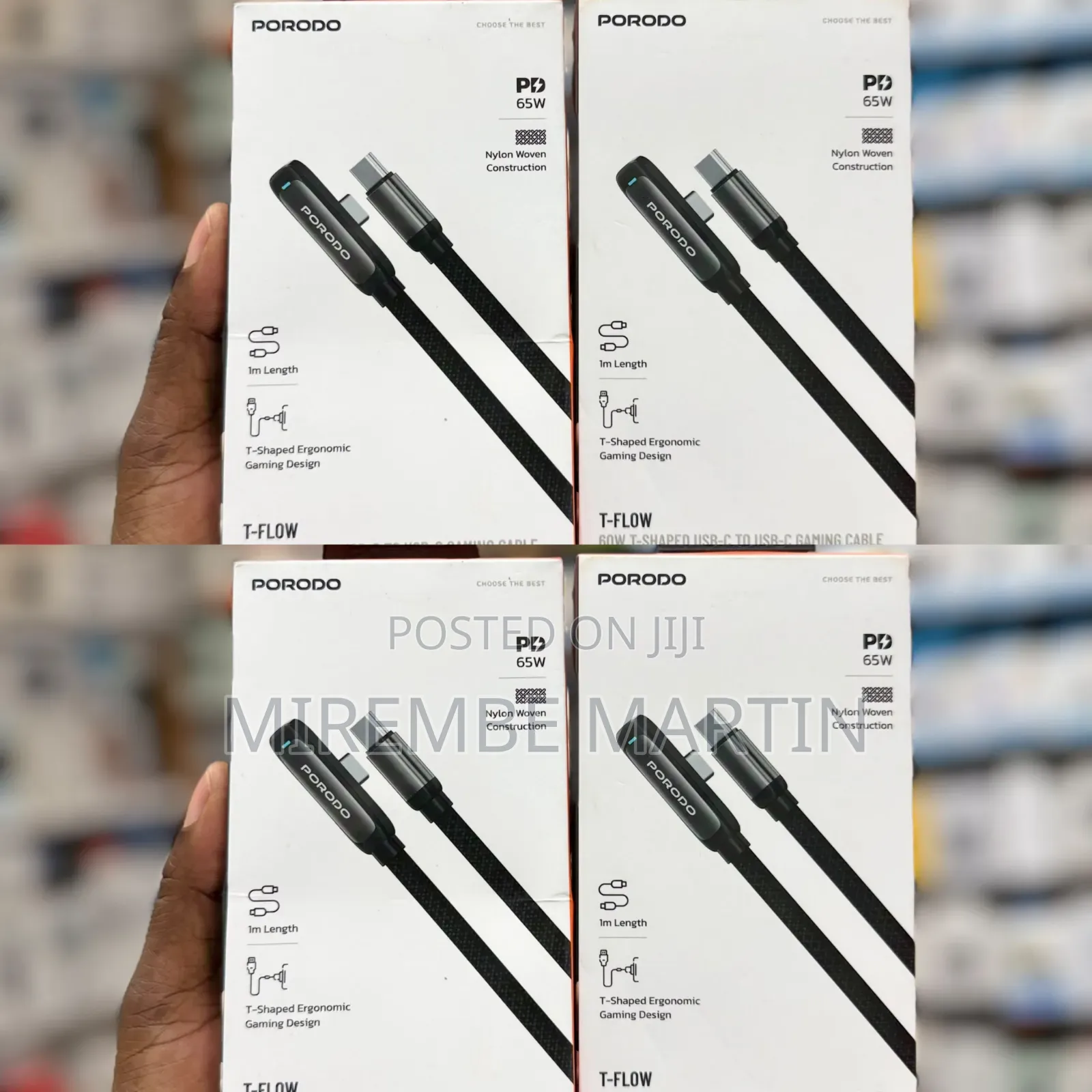 Porodo T-Flow 60W T-Shaped USB-C to USB-C Gaming Cable
