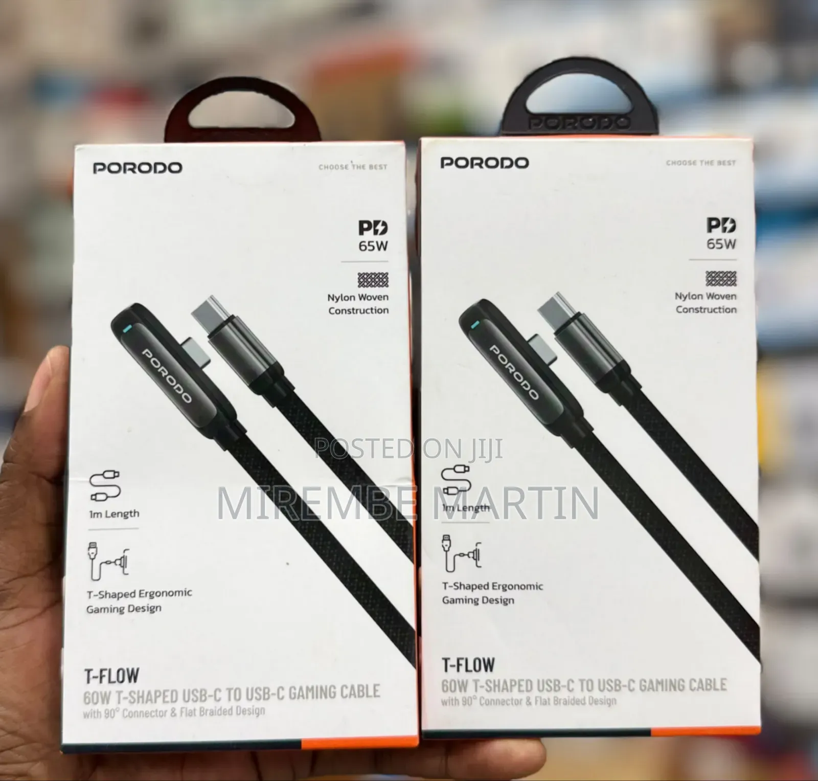 Porodo T-Flow 60W T-Shaped USB-C to USB-C Gaming Cable