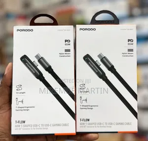 Porodo T-Flow 60W T-Shaped USB-C to USB-C Gaming Cable