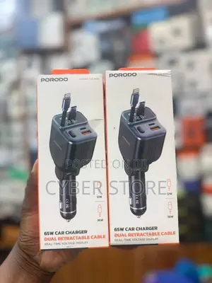 Porodo 65W Car Charger With Dual Retractable Cables