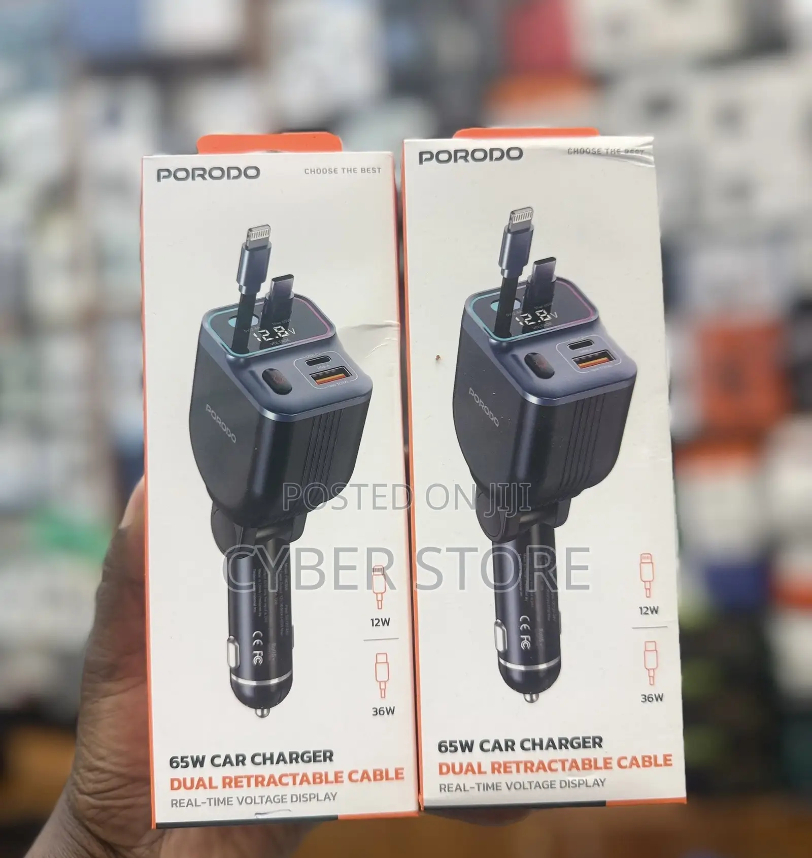 Porodo 65W Car Charger With Dual Retractable Cables