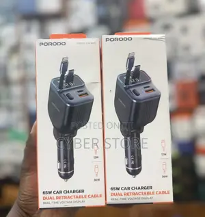 Porodo 65W Car Charger With Dual Retractable Cables