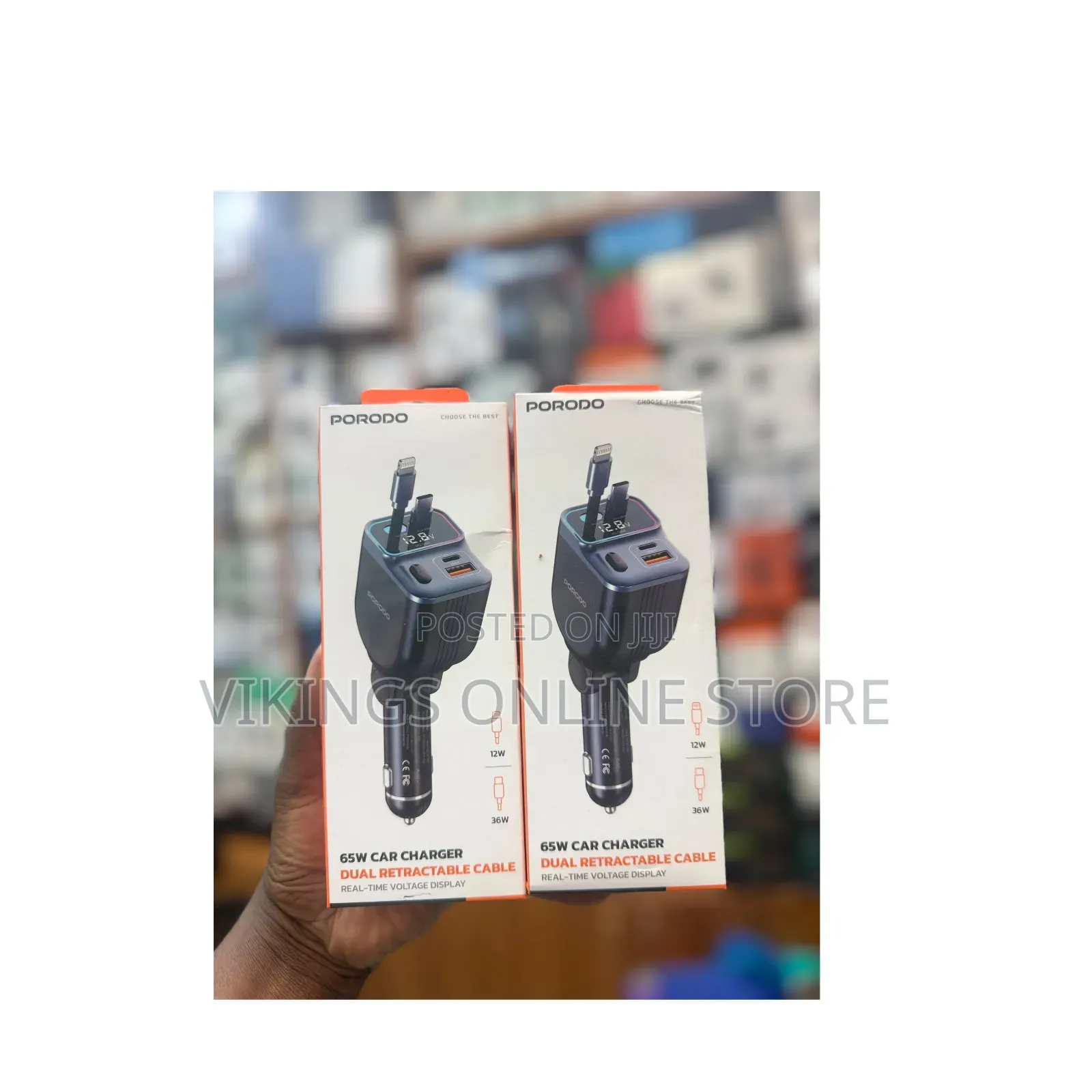 PORODO 65W Car Charger Dual Rectractabe Cable