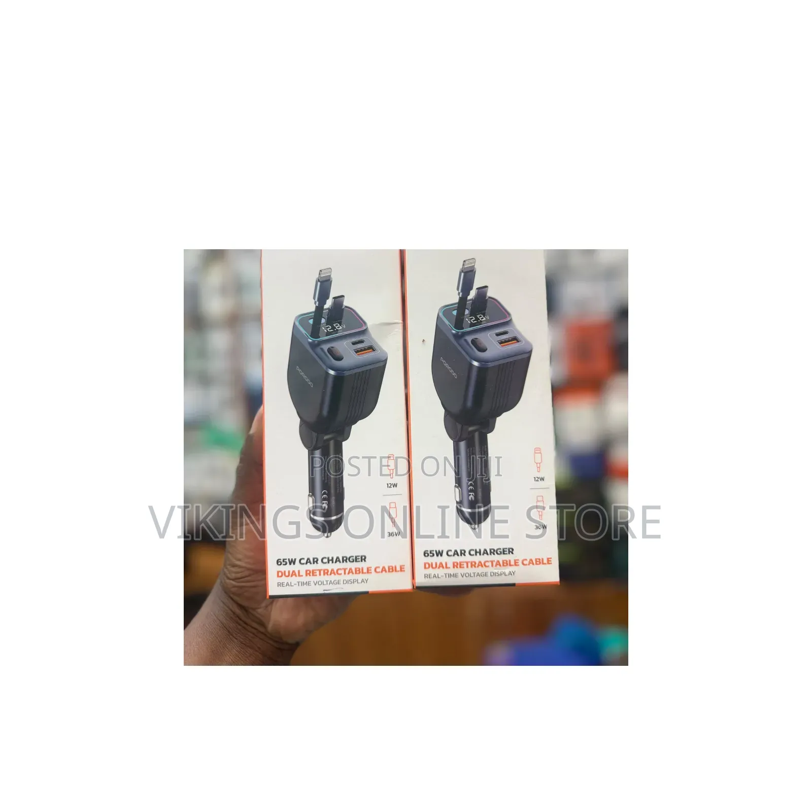 PORODO 65W Car Charger Dual Rectractabe Cable