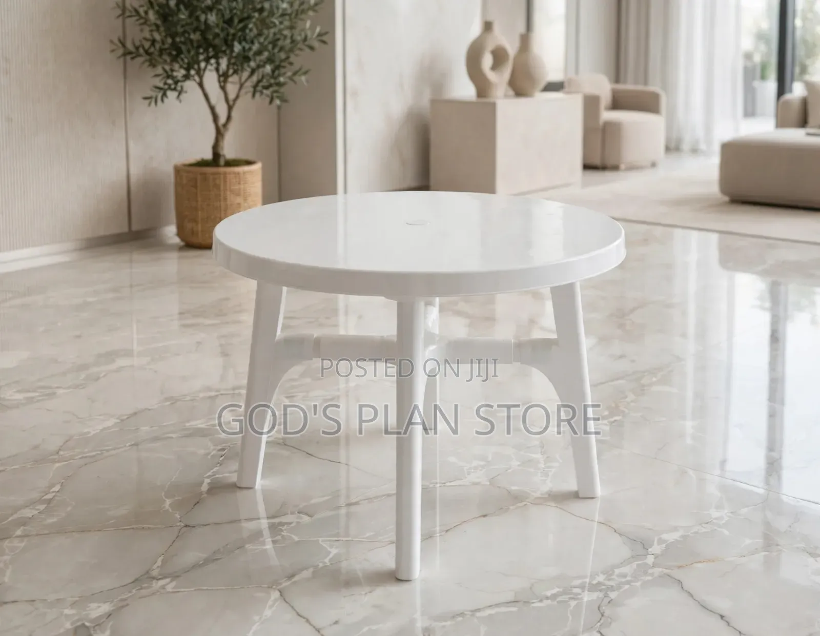 Round Plastic Table and Black Woven Plastic Chairs Comb