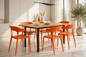 Dining Wooden Foldable Table and C-Backed Plastic Chairs 6 People