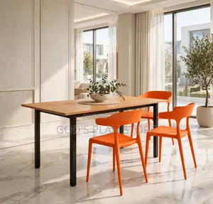 Wooden Dining Table With Stylish Plastic Chairs