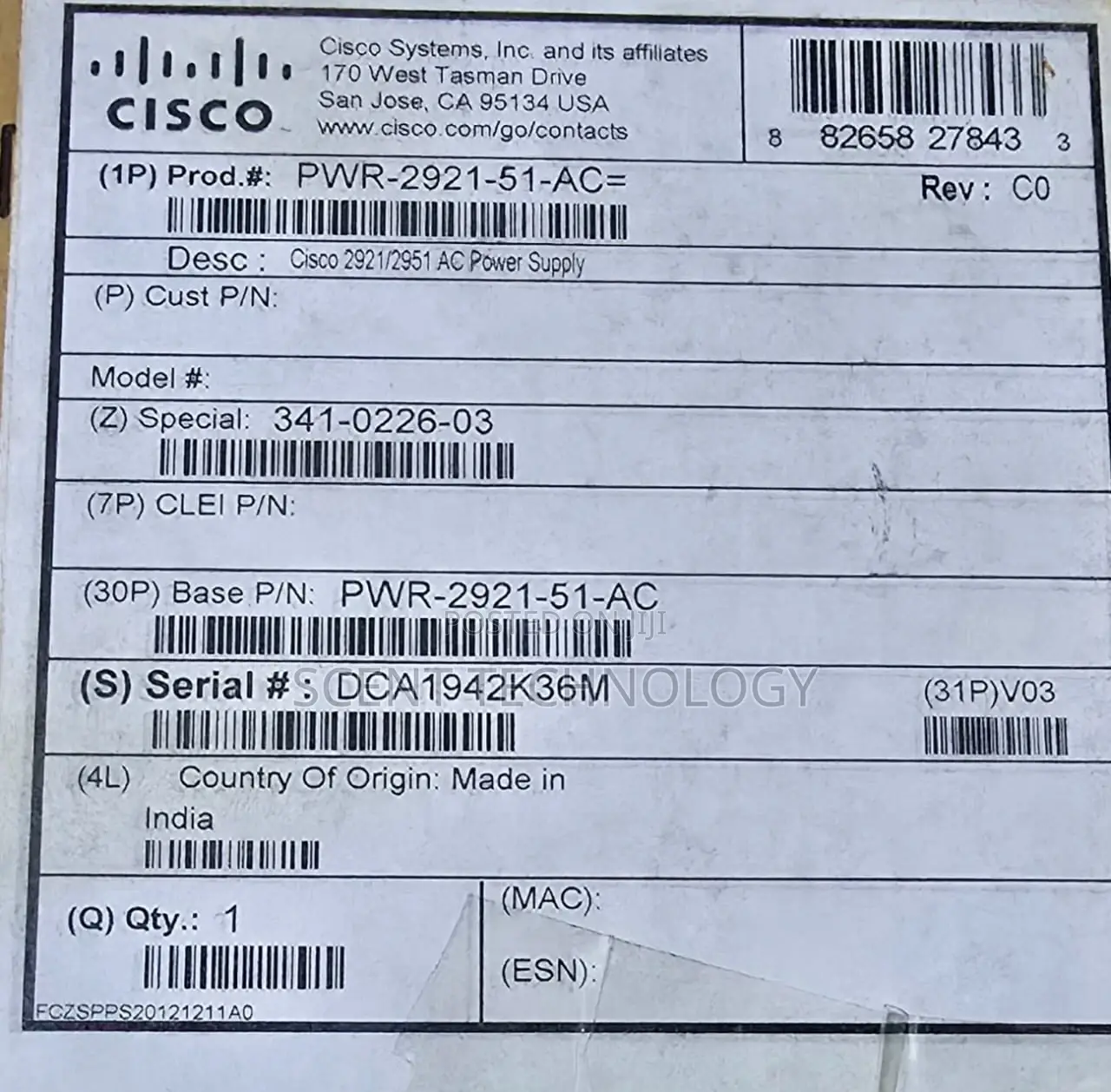 Cisco PWR-2921-51-AC