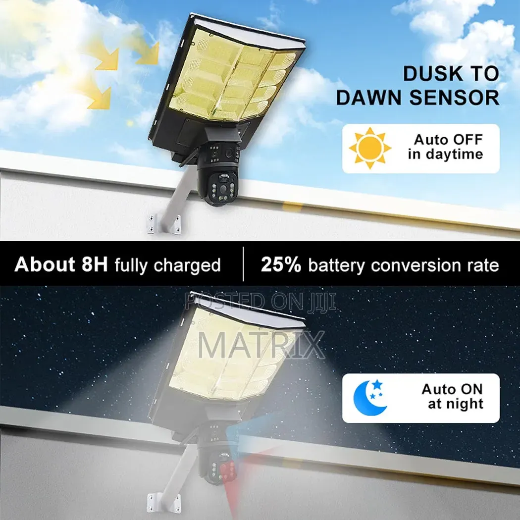 Solar Street Light Camera Outdoor, 12mp Dual Lens PTZ