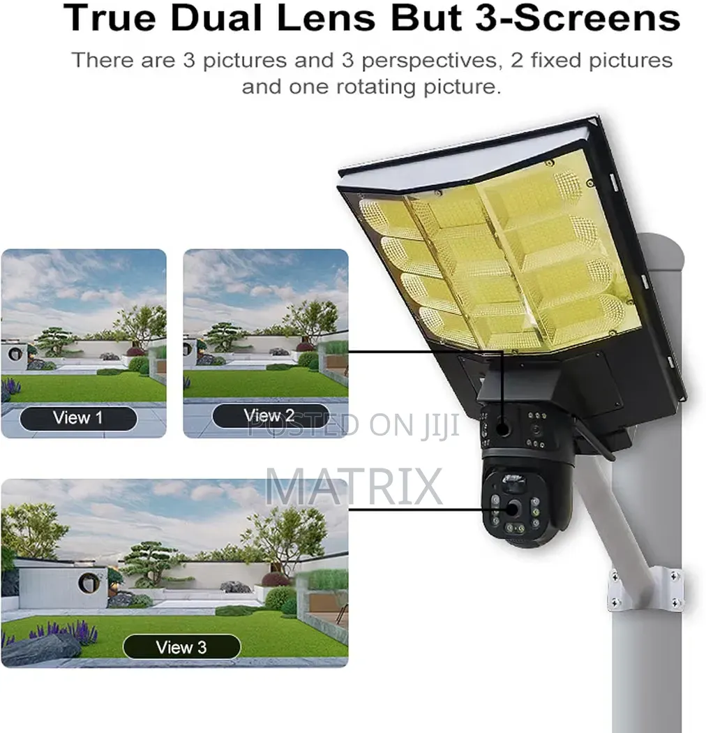 Solar Street Light Camera Outdoor, 12mp Dual Lens PTZ