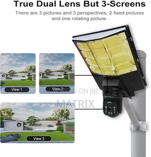 Solar Street Light Camera Outdoor, 12mp Dual Lens PTZ