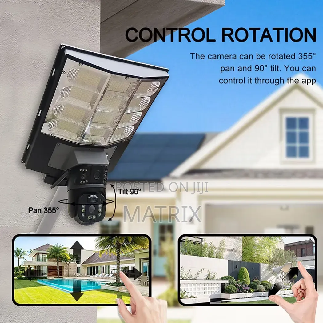 Solar Street Light Camera Outdoor, 12mp Dual Lens PTZ