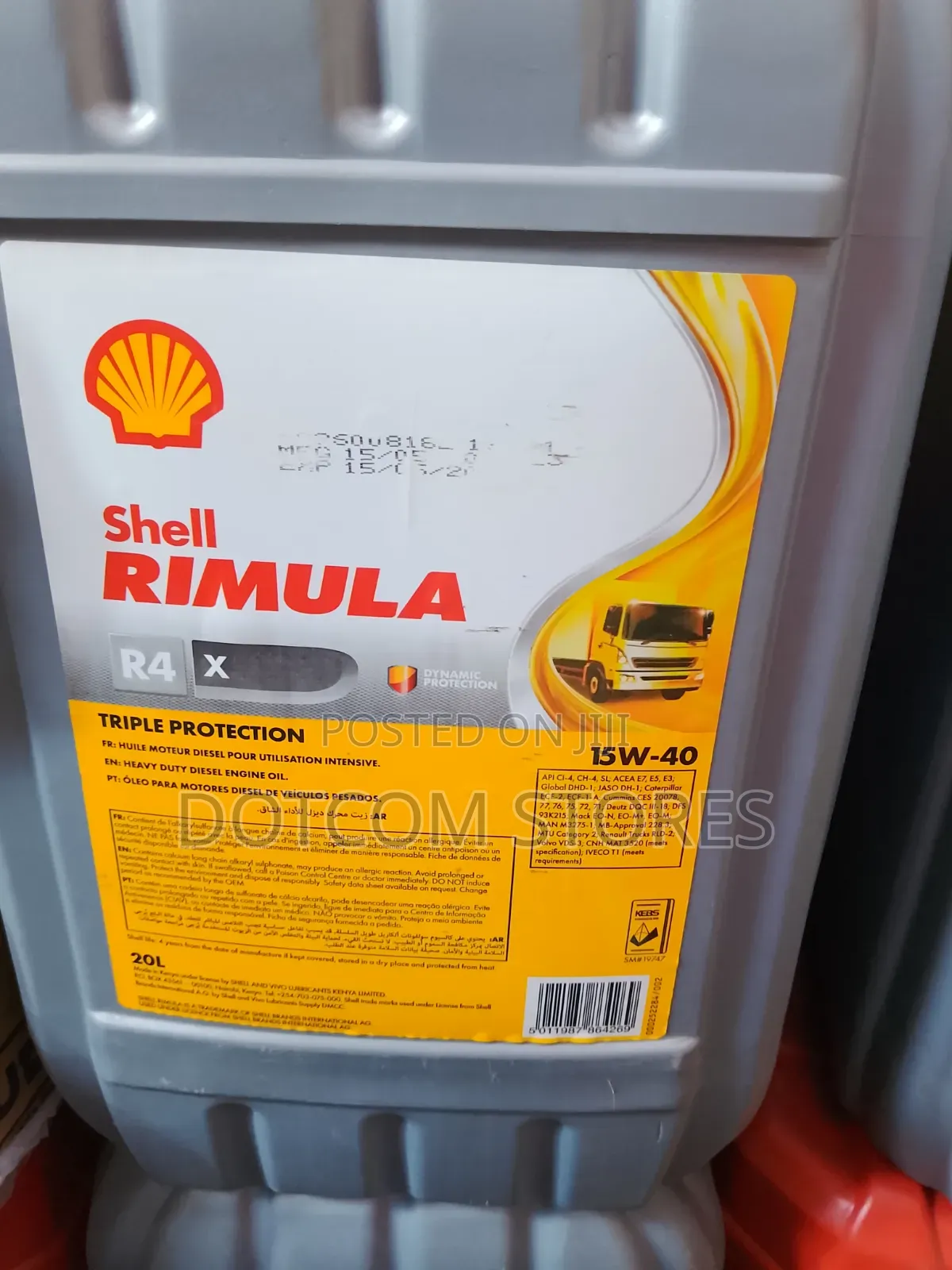 20L Shell Rimula R4 X 15w-40 Heavy-Duty Diesel Engine Oil Jug