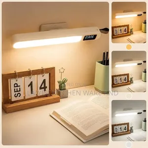 Rechargeable LED Desk Lamp With Digital Clock, Adjustable Magnetic