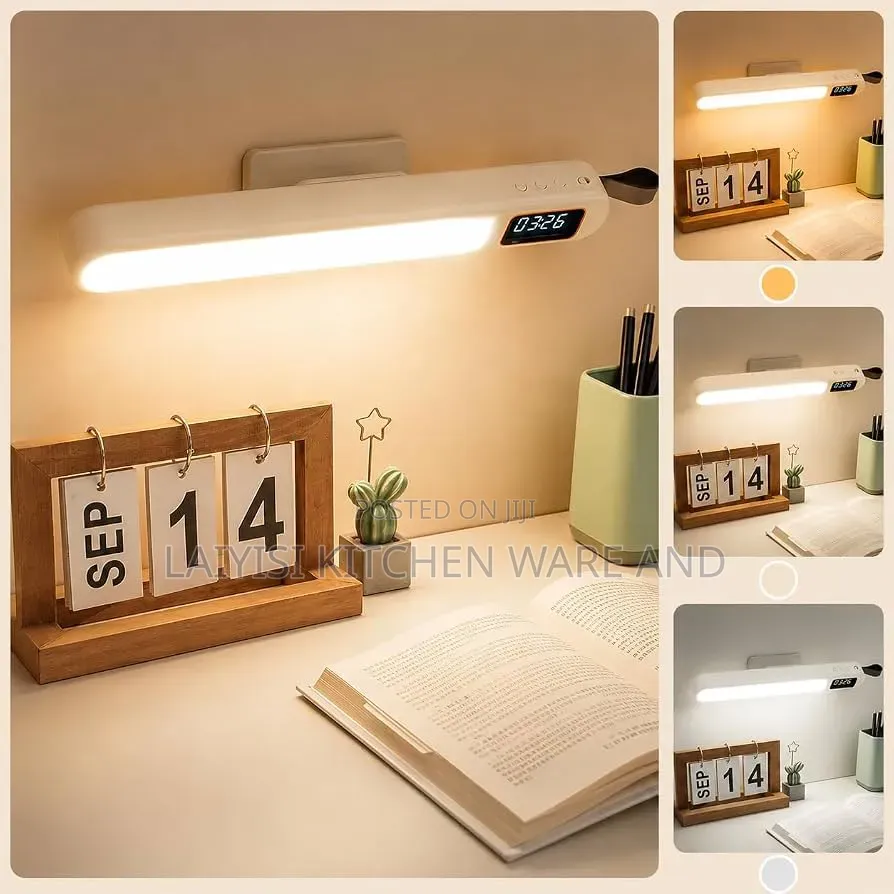 Rechargeable LED Desk Lamp With Digital Clock, Adjustable Magnetic