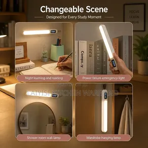 Rechargeable LED Desk Lamp With Digital Clock, Adjustable Magnetic